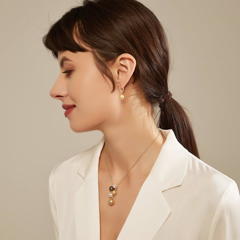 10-12mm 18K Gold Golden South Sea Pearl & Daisy Earrings - House Of Pearls